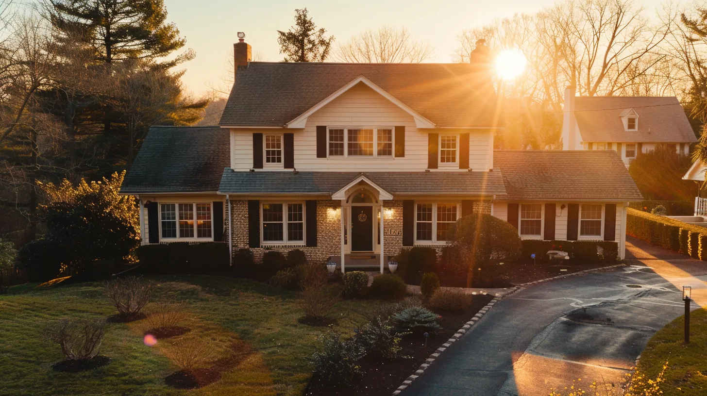 a picturesque new jersey home with a freshly repaired chimney, bathed in golden sunlight, symbolizes the swift and seamless process of selling for cash, reflecting the promise of financial relief and a bright future.