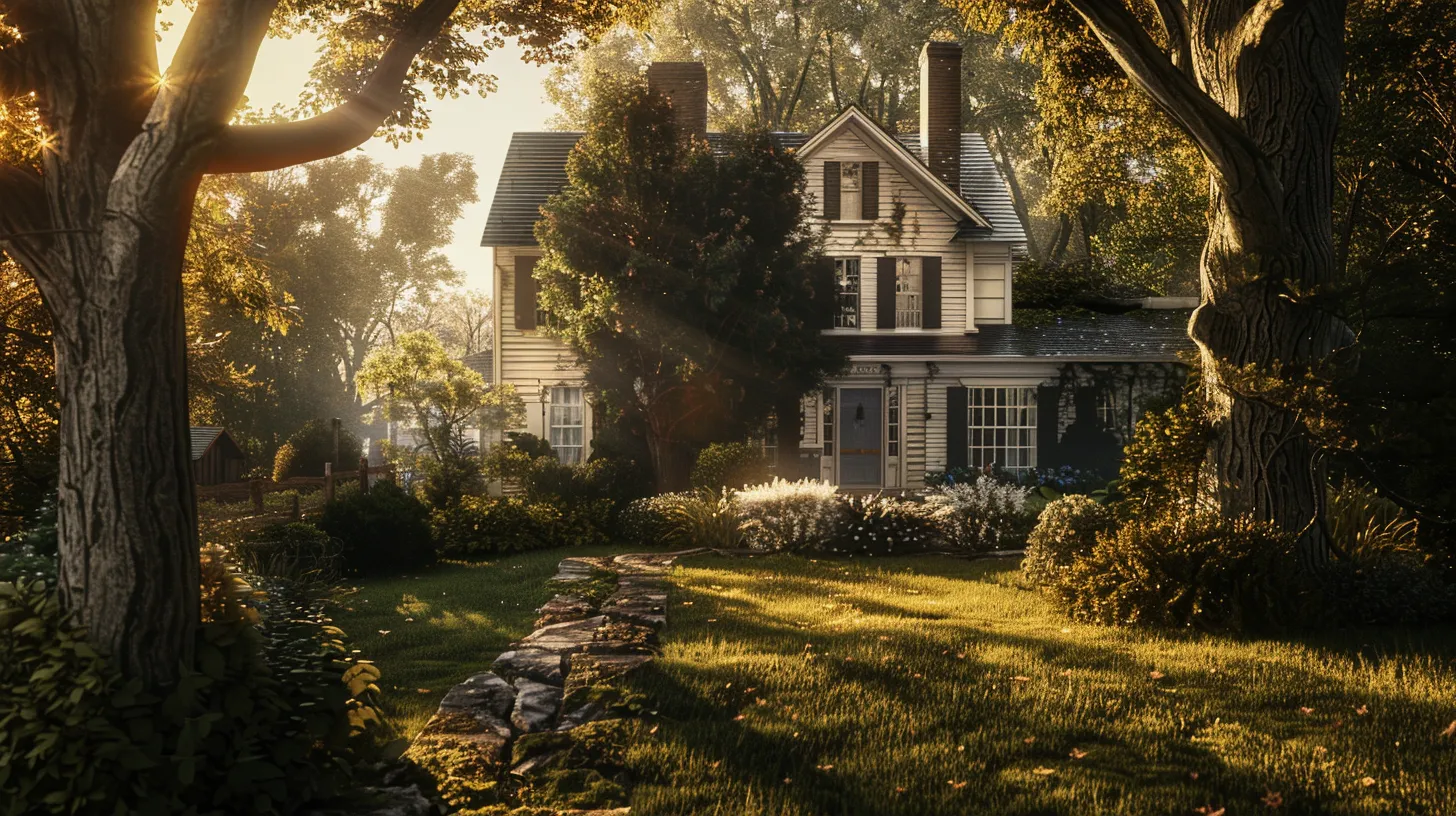 a well-maintained new jersey home with a freshly repaired chimney stands proudly for sale, casting warm sunlight that highlights the vibrant landscaping and inviting entrance, symbolizing trust and reliability in cash home buyers.