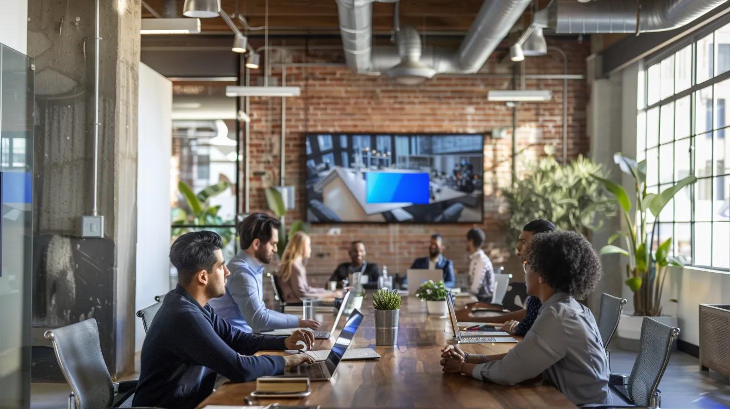 a modern office setting features a sleek conference table surrounded by attentive professionals engaged in a discussion about cash offers for homes, with a large screen displaying appealing visuals of chimney repairs. a modern office setting features a sleek conference table surrounded by attentive professionals engaged in a discussion about cash offers for homes, with a large screen displaying appealing visuals of chimney repairs.