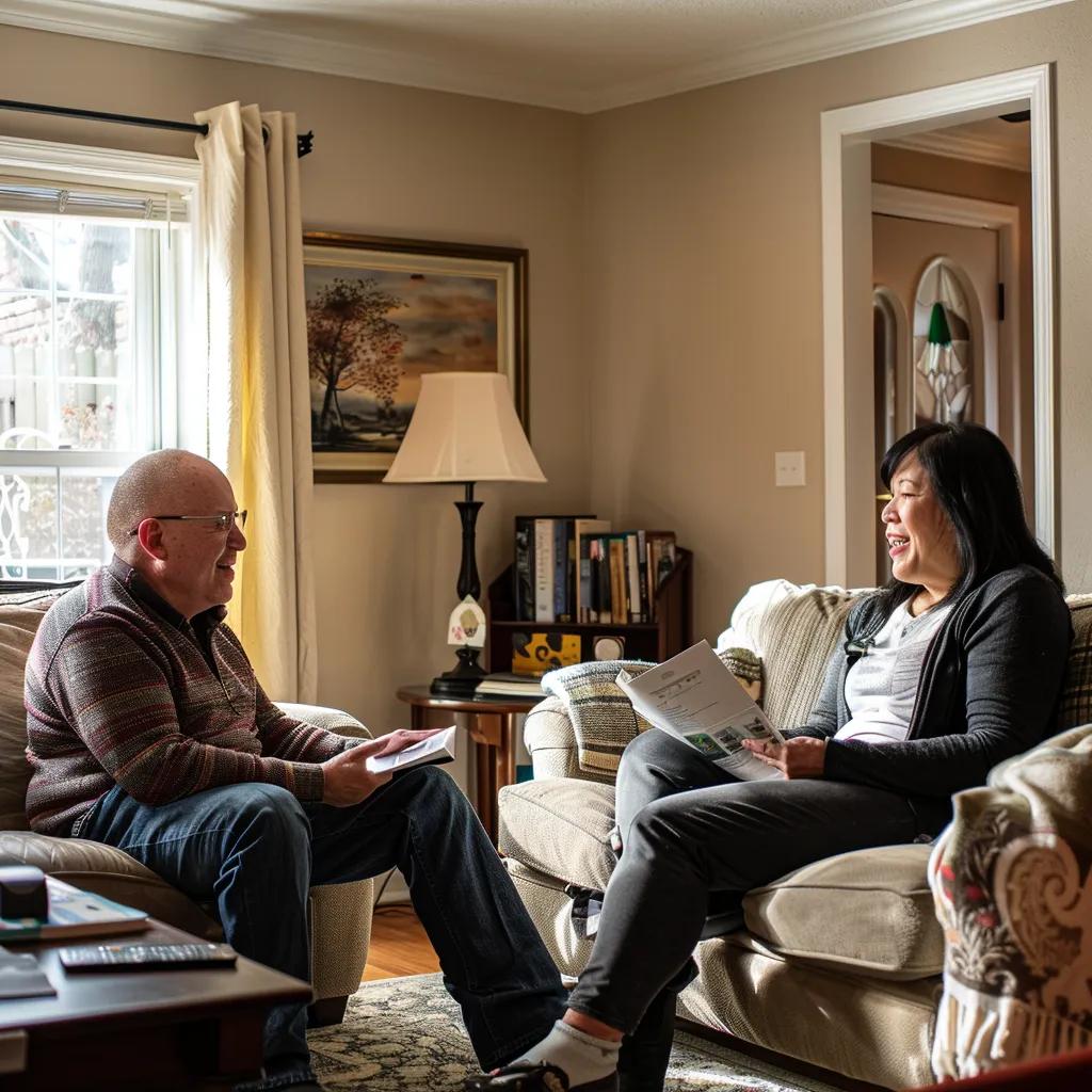 New Jersey homeowner discussing cash home sale in a cozy living room
