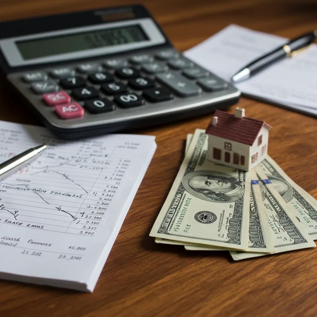 Calculator and cash on a desk, representing financial considerations in as-is home sales