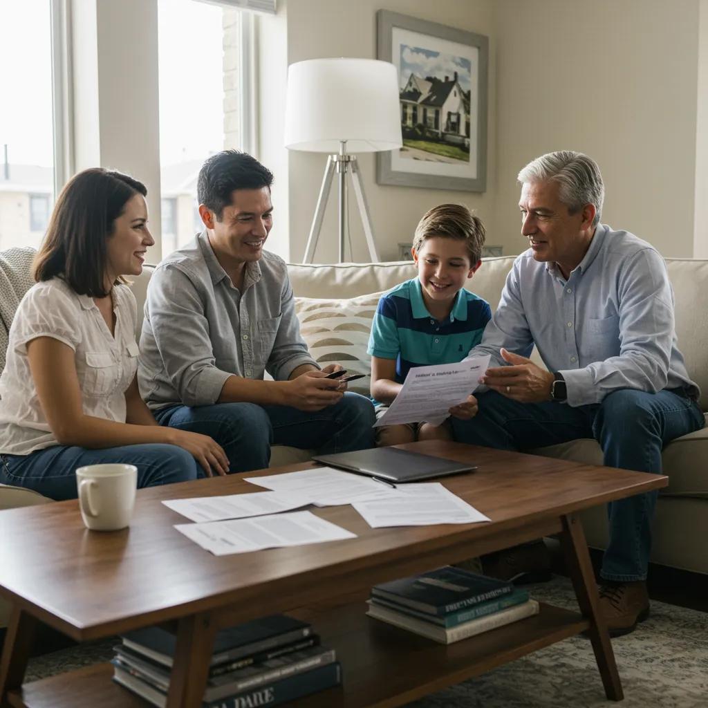 Family discussing cash home selling options in a cozy living room