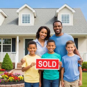 Happy family celebrating a successful cash home sale in New Jersey