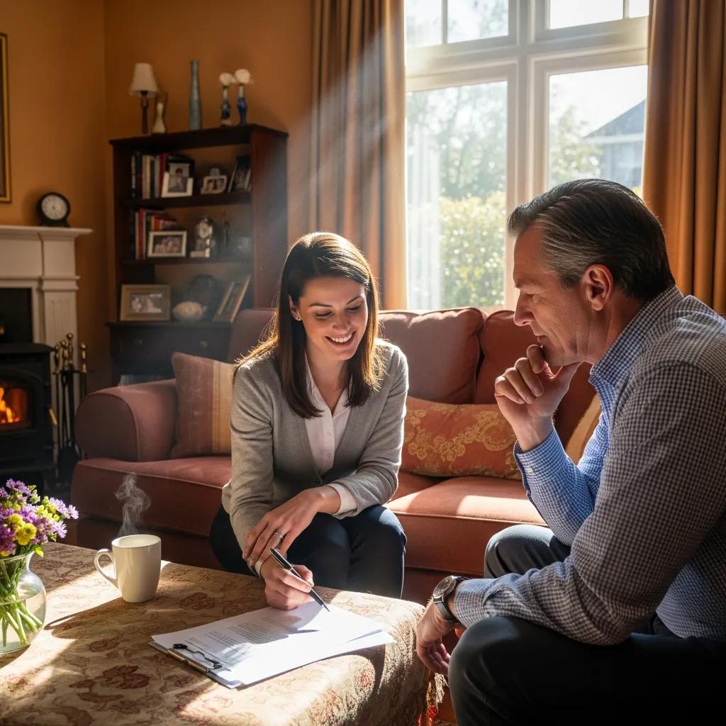 Real estate agent explaining cash home selling steps to a homeowner