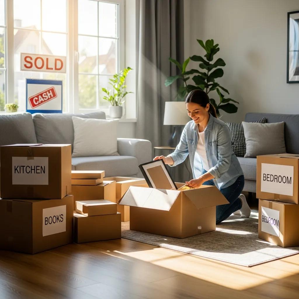 Homeowner packing for a move after a quick cash sale